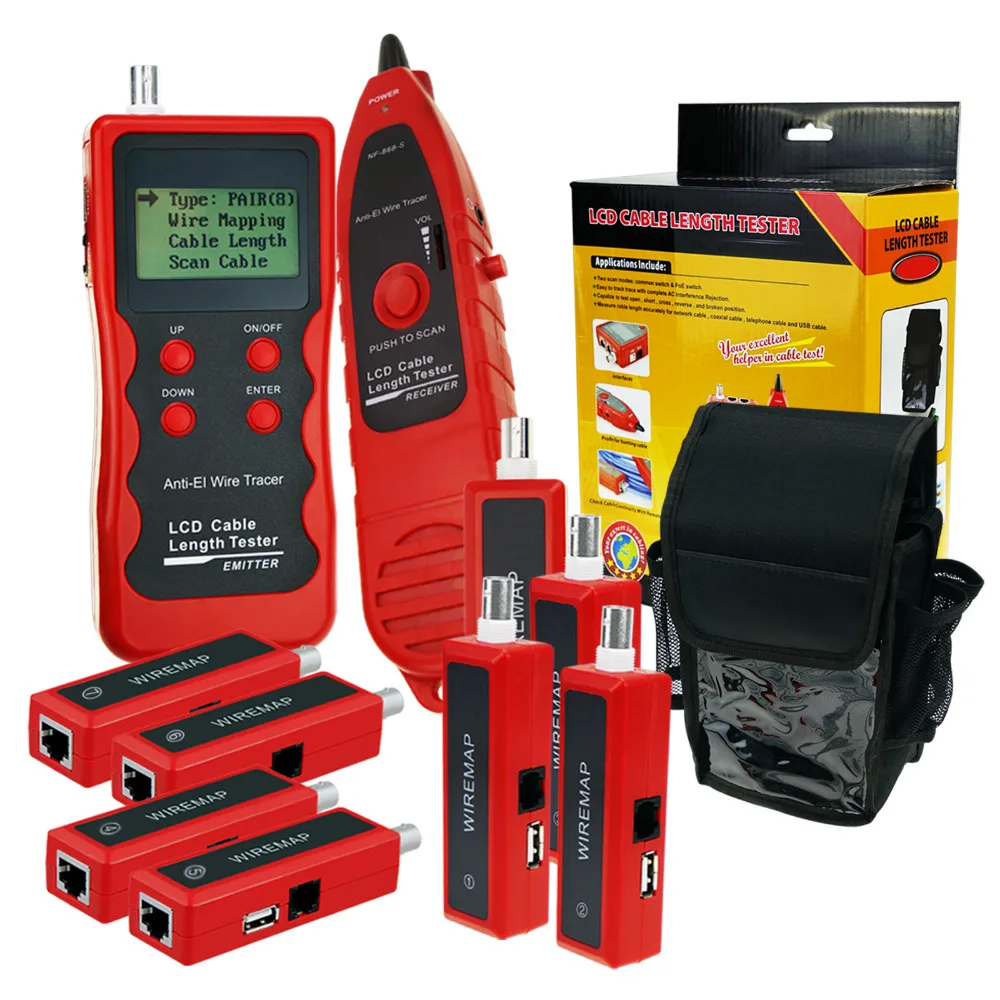 

Multifunction Network Ethernet LAN Telephone Wire Cable Length Tester w/8 Remote Adaptor Wiremap RJ45/RJ11 BNC USB Cable Tester