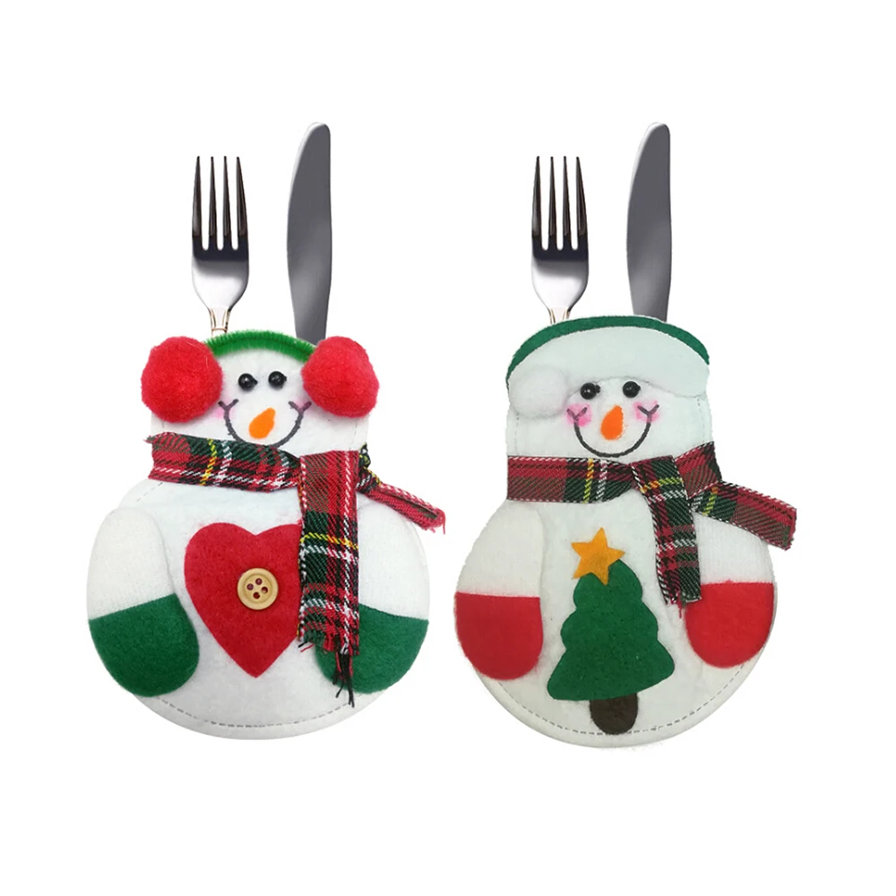 

6pcs Christmas Decoration for Home Cutlery Suit Snowman Santa Elk Knife Fork Bag Holders Porckets Dinner Christmas Supply