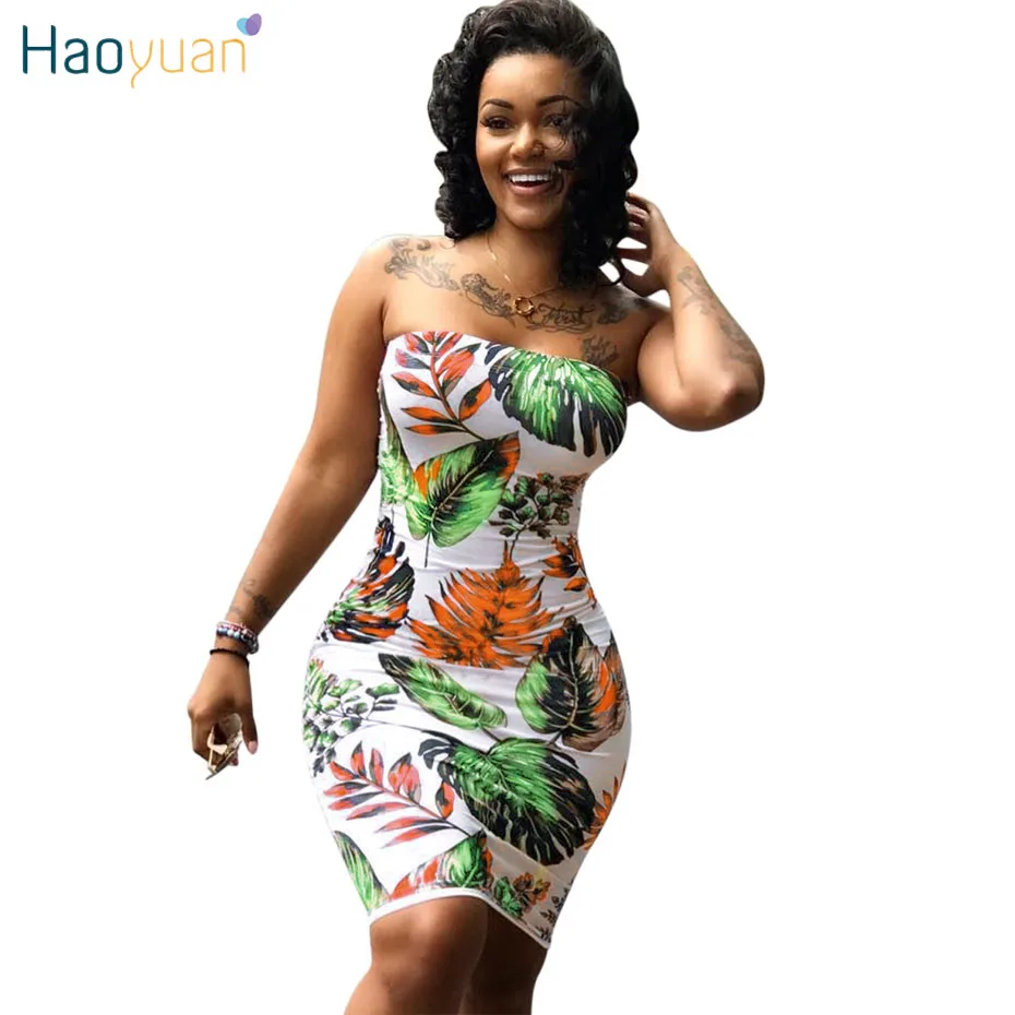 

HAOYUAN Plus Size Summer Dress Vestidos Off Shoulder Wrap Sundress Robe Mini Bodycon Boho Beach Dresses Women Club Sexy Dress