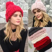 Горячая мода зима теплая Женская Девушка Твердые стрейч вязанная шапка грязный пучок конский хвост шапочки теплые шапки