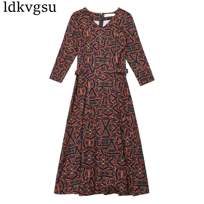 yellow Винтажное платье с цветочным рисунком, весна-осень, большой размер, женское платье с рукавом с v-образным вырезом и талией, V366 - Цвет: yellow