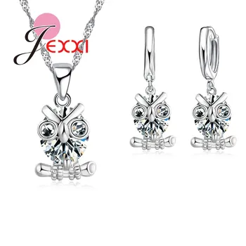 Austrian Crystal Owl Jewelry Set For Women 925 Sterling Silver Color Pendant Necklaces Earrings Bridal Jewllery Sets For Woman