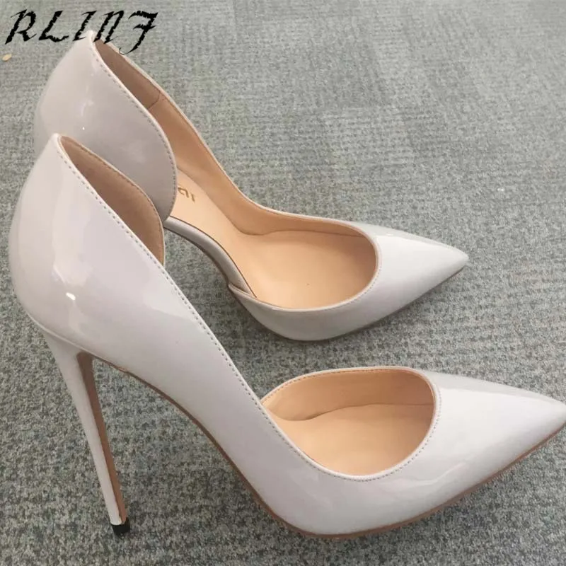 

RLINF Purple Flock High Heels Women Pumps Metal Large Size Pointed 12cm Thin High Heel Side Wild Ladies Shoes
