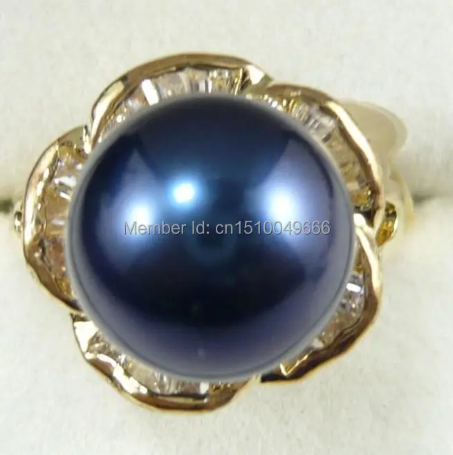 

FREE SHIPPING >>>12mm Blue South Sea shell pearl Bead ring size 7 8 9
