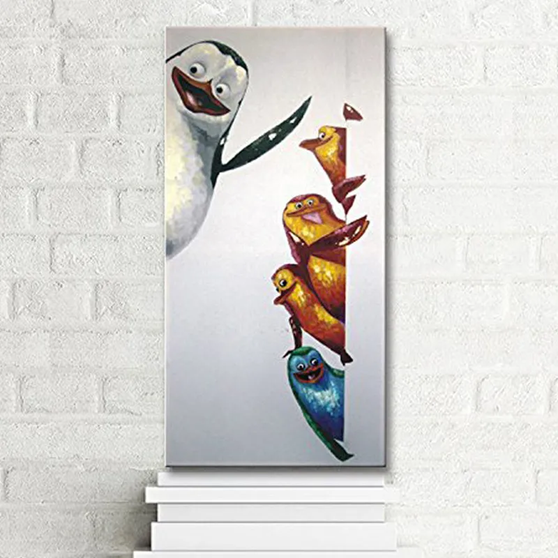 

Hand-painted Abstract Cartoon Oil Paintings Large Canvas Painting Home Decor Wall Art Funny Animal Penguin Pictures Decoration