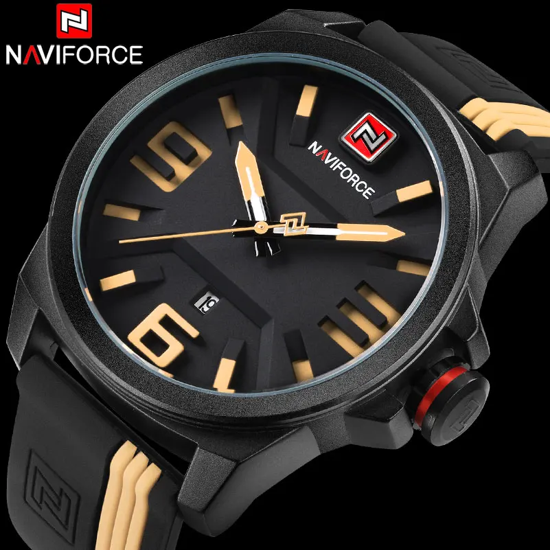 

NAVIFORCE Brand Men Sport Watches Waterproof Analog Quartz Watches Fashion 3D Dial Rubber Strap Calendar Clock Relogio Masculino