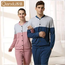 Осенняя Домашняя одежда высшего качества, повседневные пижамные комплекты для пар, Мужской Хлопковый пижамный комплект из модала, мужская бейсбольная куртка с воротником и штаны