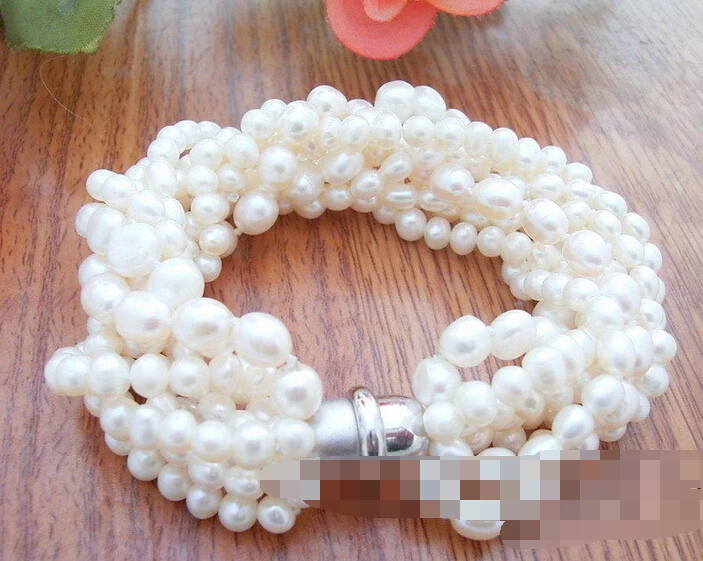 

free shipping 01471 8Strds Natural White Pearl Bracelet