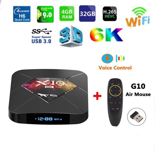 

R-TV BOX X10 Plus Android 9.0 4k TV Box Allwinner H6 2.4G WiFi 4GB RAM +32/64GB ROM USB 3.0 6K H.265 smart media