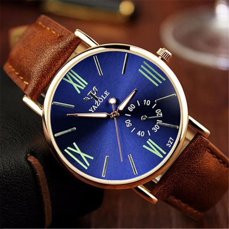 

Luxury Fashion Leather Mens Glass Quartz Analog Wristwatch Noctilucent Watches Man Leather Band Business Watch Men Quartz Watch
