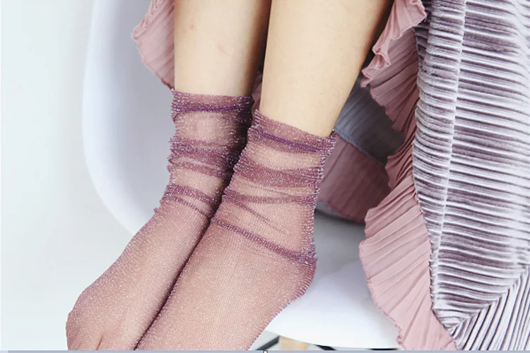 7 цветов. Женские новые свободные блестящие носки. Тонкие Серебристые блестящие сетчатые носки. Сексуальные женские Ретро газовые сетчатые носки Sox Meias