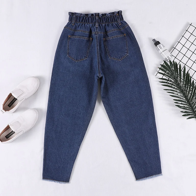 

2019 New S-5XL Large Size Women Jeans Female Loose Harem Denim Ankle-Length Pants Autumn Female High Waist Tassle Pant