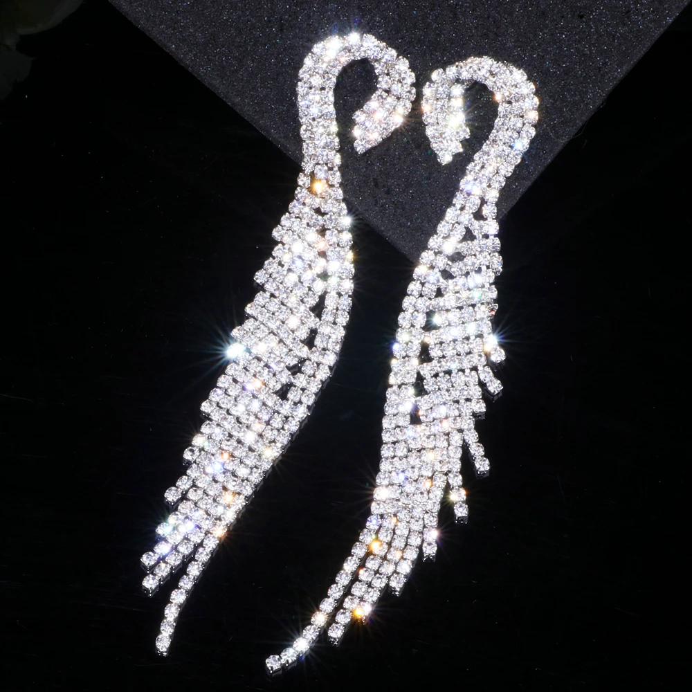 Luxury Crystal Long Tassel Earrings Classic Bridal Dangle Drop Earring Brincos Wedding Engagement Jewelry Accessories WX041