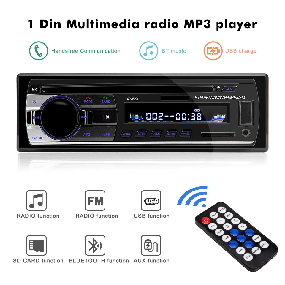 Автомагнитола 1 Din 12 В Bluetooth 2 0 с дистанционным управлением FM радио Aux SD USB MP3 для