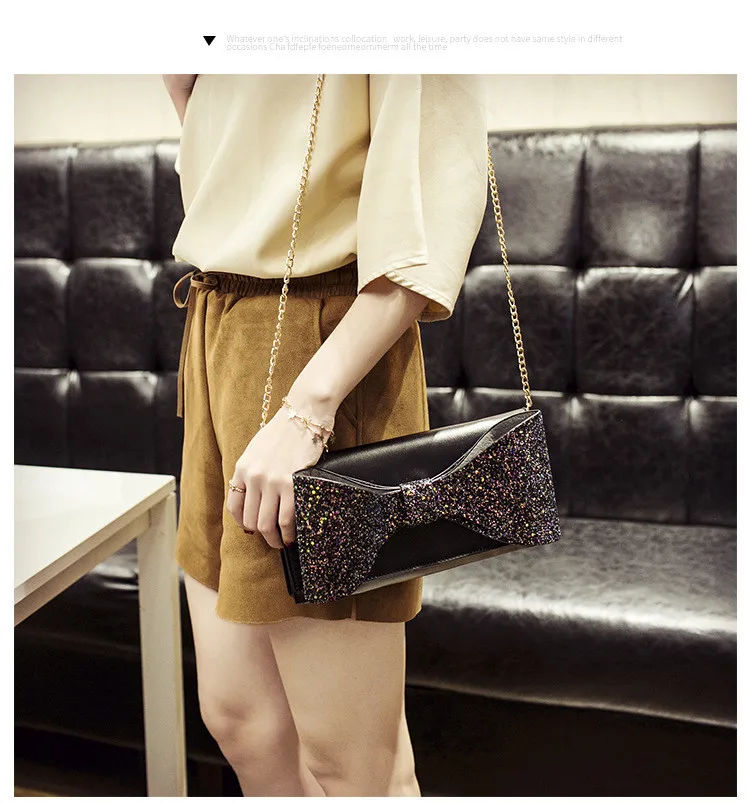 Fashion Bow Women clutch Sparkling luxury lady evening bags chain messenger bag for female Shoulder bag Women's Clutches  (20)