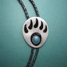 Посеребренный Западный Медвежонок лапа Свадебный Галстук боло кожаный ожерелье шейный галстук