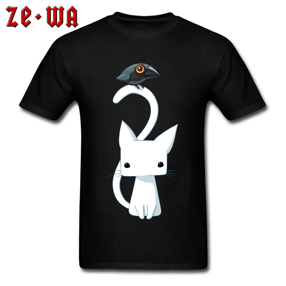 Men's T Shirts Cat And Raven Tops & Tees 100% Cotton Fabric Printed Top T-shirts Funny Round Neck Classic Short Sleeve Clothing