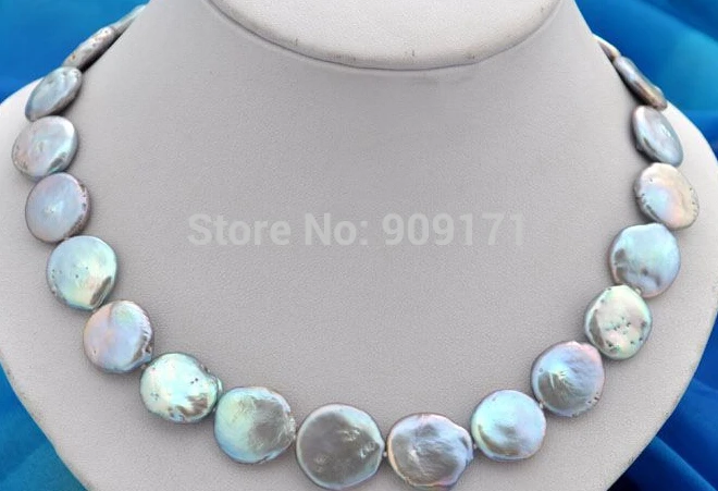 

Free Shipping>>17"14mm coin Gray freshwater pearl necklace