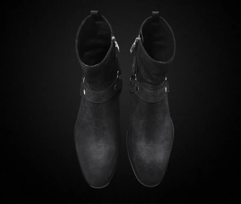 Роскошные осенние ботильоны из натуральной кожи черного цвета с острым носком на массивном каблуке, большие размеры, замшевые ботинки