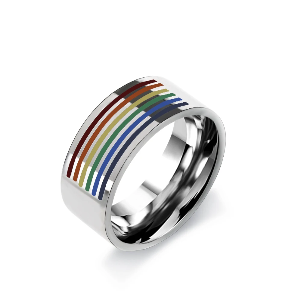 

2019 New 1 Pc Rainbow Ring Lesbian Gay Pride Ring Stainless Steel Women Men Promise Jewelry Gifts Fashion Jewelry