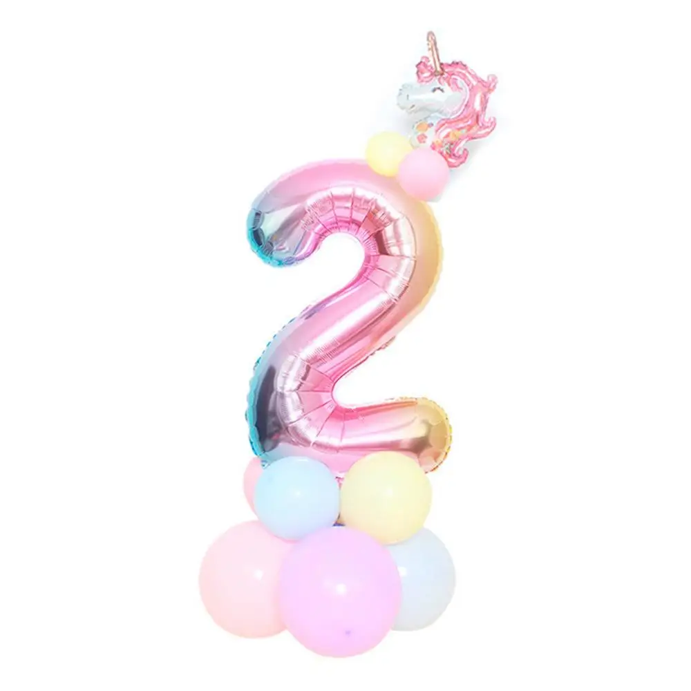 HUIRAN 17 шт. воздушные шары из радужной фольги Macaron номер воздушные шары для дня рождения вечерние украшения Дети Девочка Единорог вечерние украшения