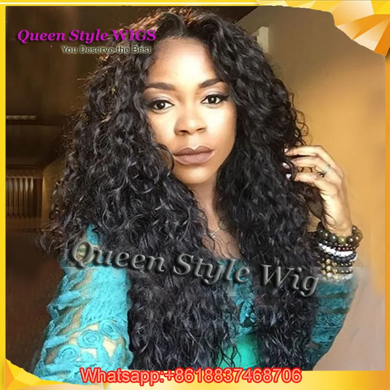 Top Quality Black Color Loose Curly Wigs Synthetic Lace Front Wigs 180% Density Heat Resistant Synthetic Hair For Black Women