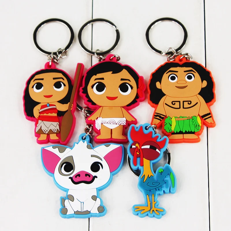 6cm Princess Moana Keychain Figure Toy Doll Bag Pendant Moana Maui Pua HeiHei Little Moana Toy