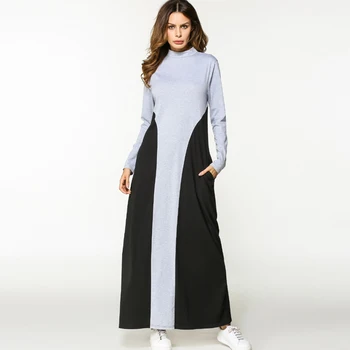 

Casual Spring Dress Women Muslim Abaya O Neck Long Dress Partchwork Long Sleeve Loose Middle East Islamic Nice Dress Pop Sale