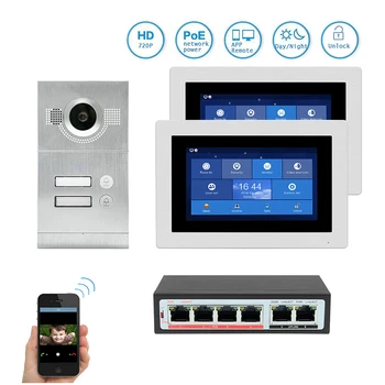 

Free Shipping POE Switch 1.0MP WIFI IP Apartment 7" Video Intercom Door Phone Record Kit 2 Touch Screen Phone Remote Monitor