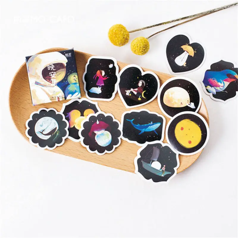 Kawaii Stationery Paper Stickers DIY Moon Phase Journal Sticker Label Decor Diary Scrapbooking Travel Mini Sticker 45 Pcs/Box - Color: 75