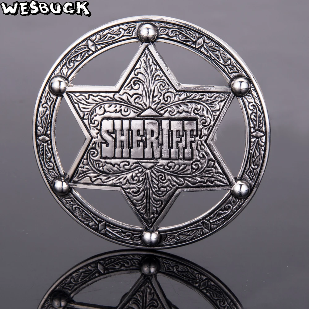 

WesBuck Brand Fashion Cocky Belt Buckle SHERIFF Badge Pattern Metal Pin Buckles Fashion Trousers Accessories Boucle Ceinture