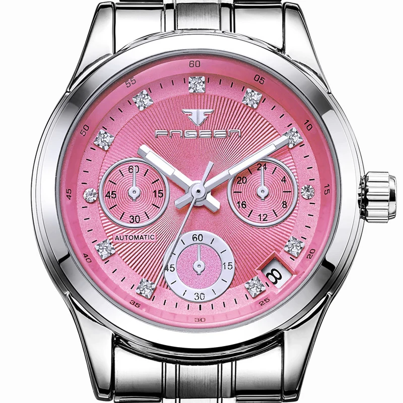 Дамская Мода Стразы Часы Для женщин автоматические механические Повседневные платья Для женщин s часы розового цвета с украшением в виде кристаллов Reloje Mujer Montre Femme
