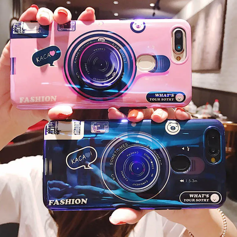 Glossy Fashion Soft Case For Oneplus 5 5T 6 Back Cover Vintage Camera Stand Holder Cute TPU Silicone Coque |