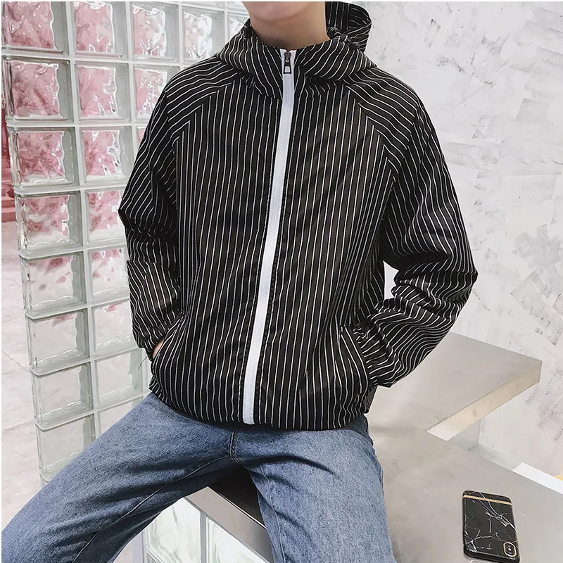 

Spring Autumn Men's Jackets Fashion Casual White Stripes Spportswear Streetwear Outwear Hooded Coat Pilot Bomber Jacket