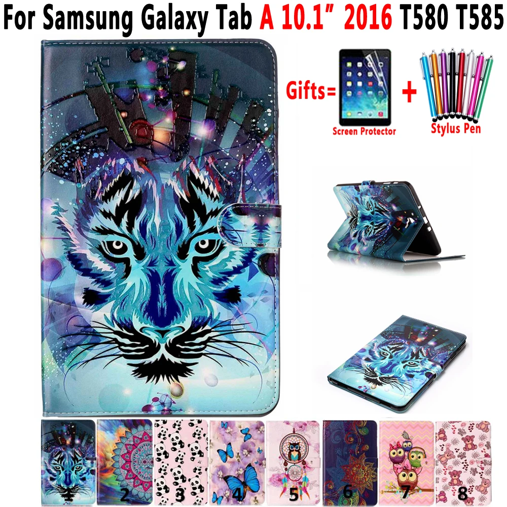 

Fashion Animal Painted Leather Case For Samsung Galaxy Tab A A6 10.1 2016 Case Cover T580 T585 T580N SM-T580 SM-T585 Coque Funda