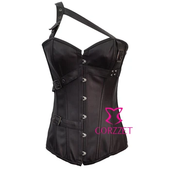 

Coffee Color Leather Bustier Corset Steampunk Clothing Women Corpete Corselet Chest Binder Latex Waist Trainer Corsets Slimming