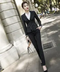 Формальный черный блейзер Женские рабочие костюмы со штанами и курткой наборы элегантных женских офисных костюмов