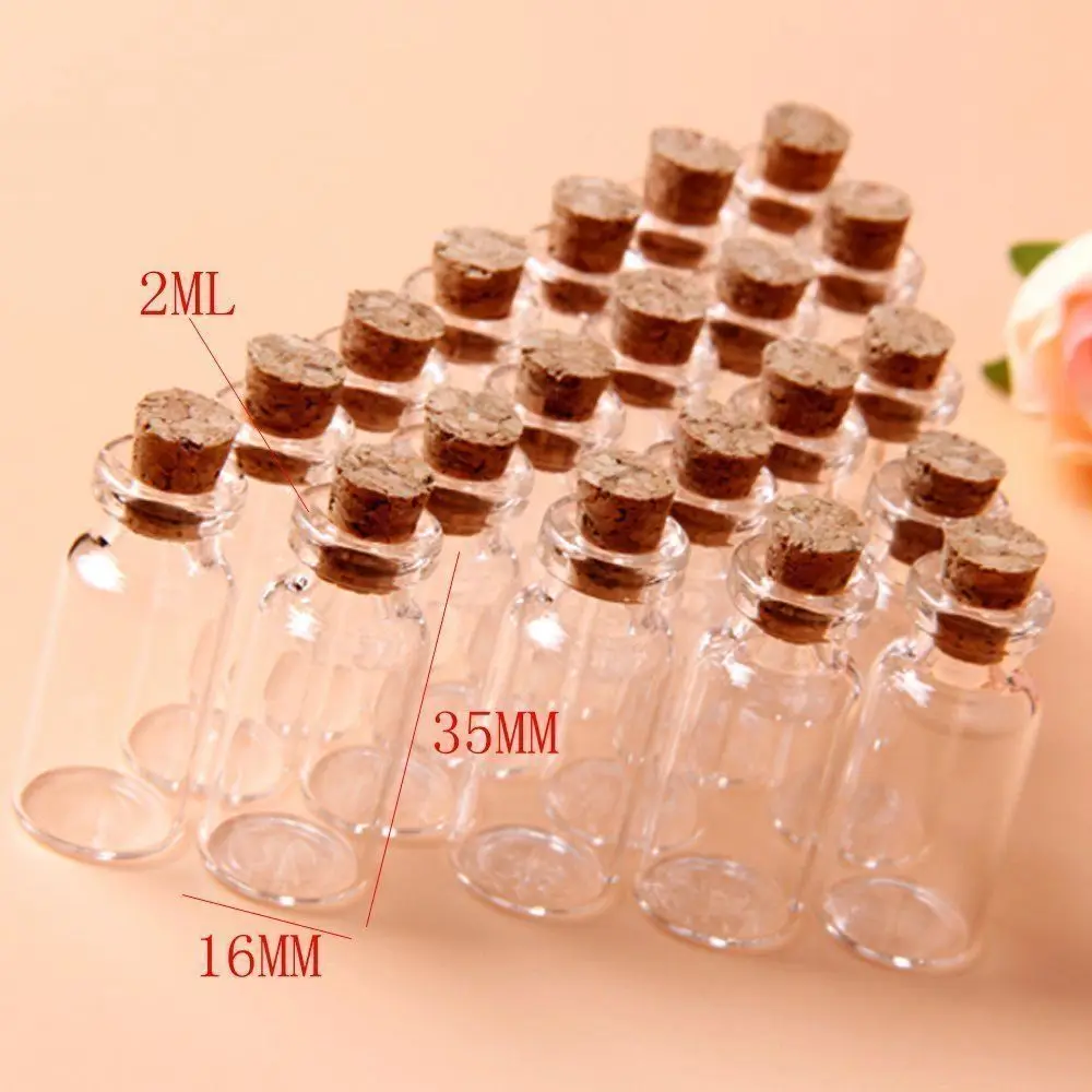 

2ML Clear Mini Small Cork Stopper Glass Vial Jars Containers Bottles GL