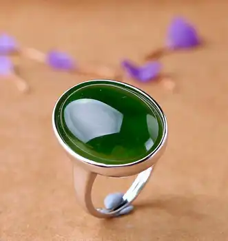 

Hetian Biyu Silver Inlay Ring New Women's Ring New j35#