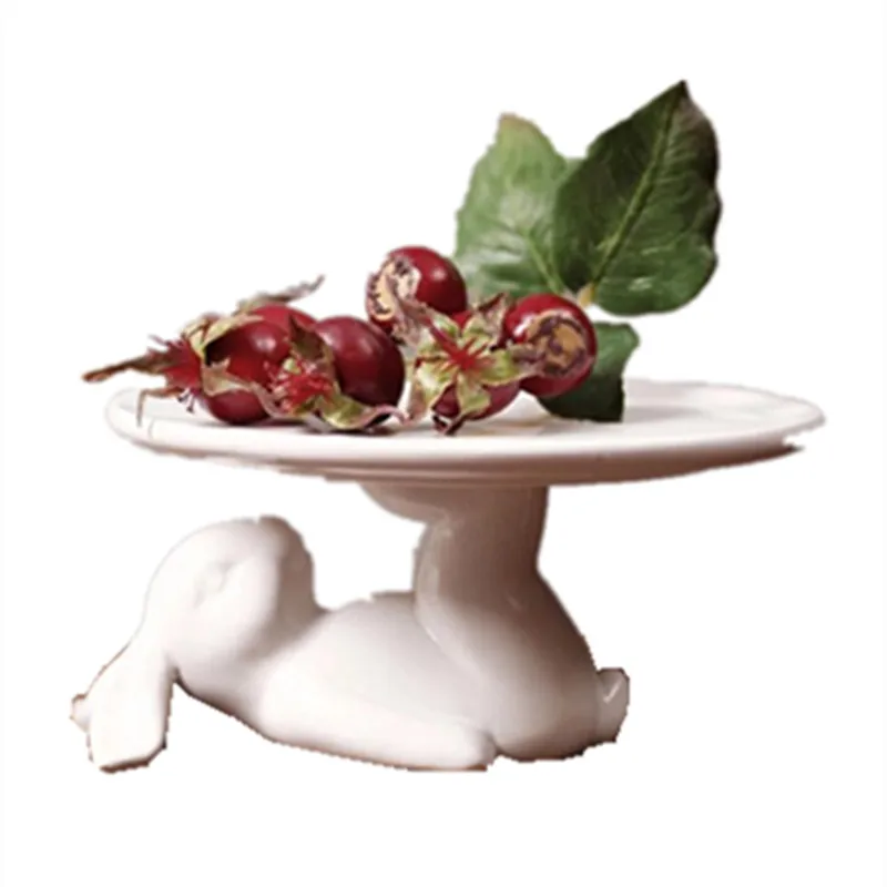 

Ceramic white rabbit foot holder cake plate creative home decorations ceramic ornaments accessories tea pastry tray