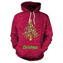 Winter Christmas Theme Women Hooded Sweatshirts Red Color Christmas Tree Printed for Ladies Female Autumn Casual Pullover Tops