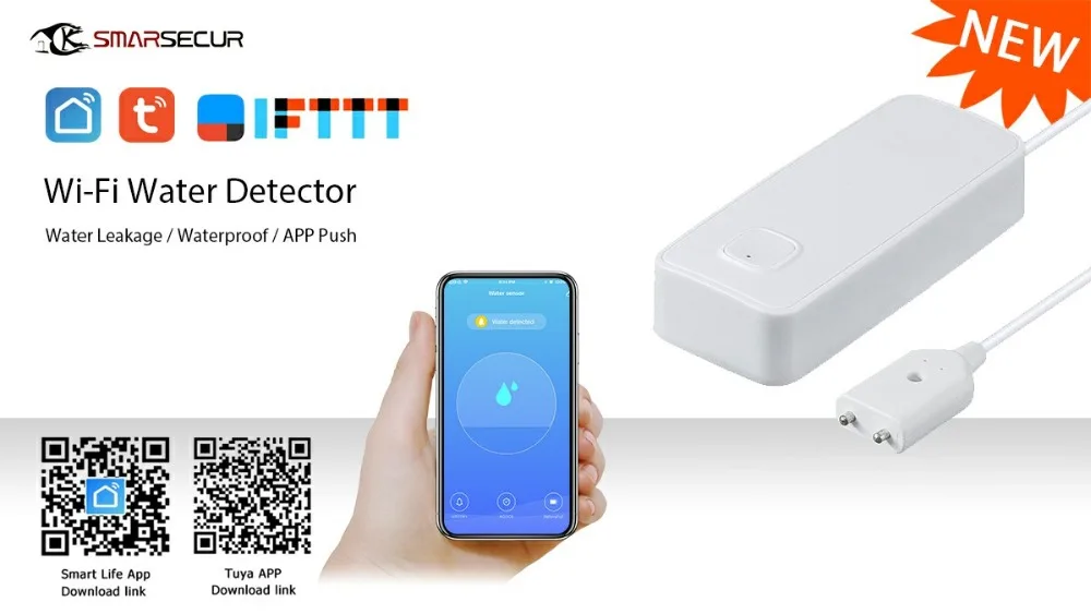 SMARSECUR беспроводной умный WiFi детектор утечки воды приложение управление Tuya Smart