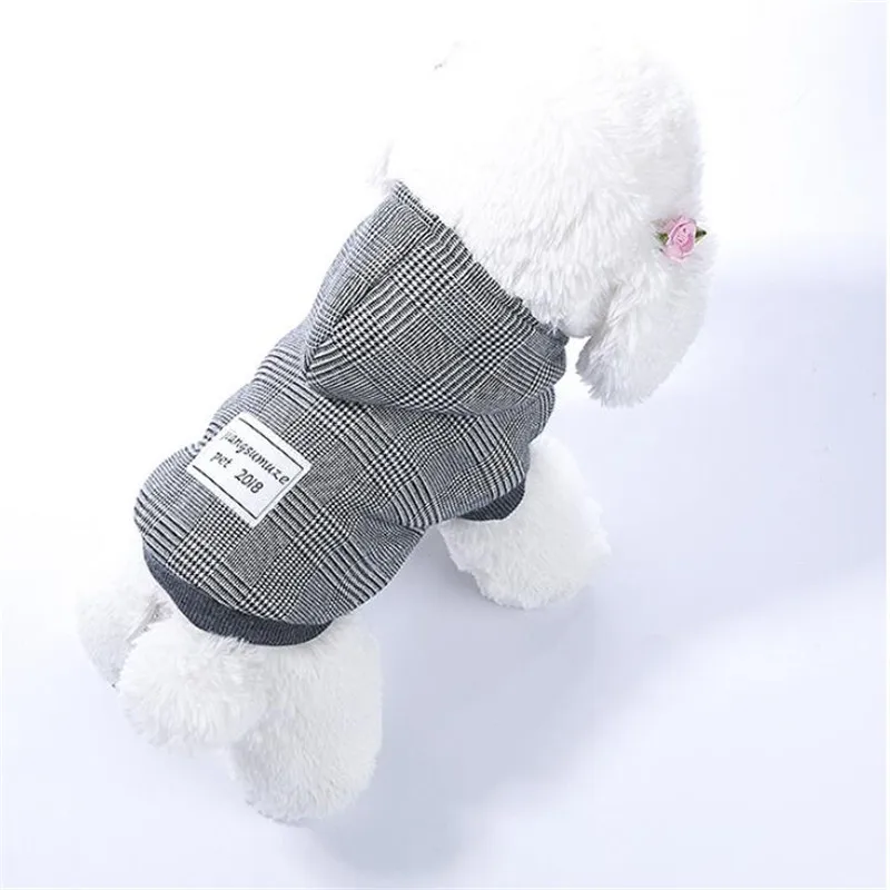 Клетчатая домашняя собака теплая куртка зимняя одежда для кошек щенка для маленьких для собачек-Мопсов чихуахуа плюшевый пиджак костюм комбинезоны одежда