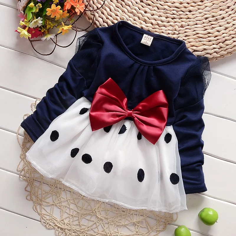 

Baby Girl Dress Vestidos Spring Autumn Long Sleeved Polka Dot With Bowknot Princess Dress Birthday Dress Kids Bebes Clothes