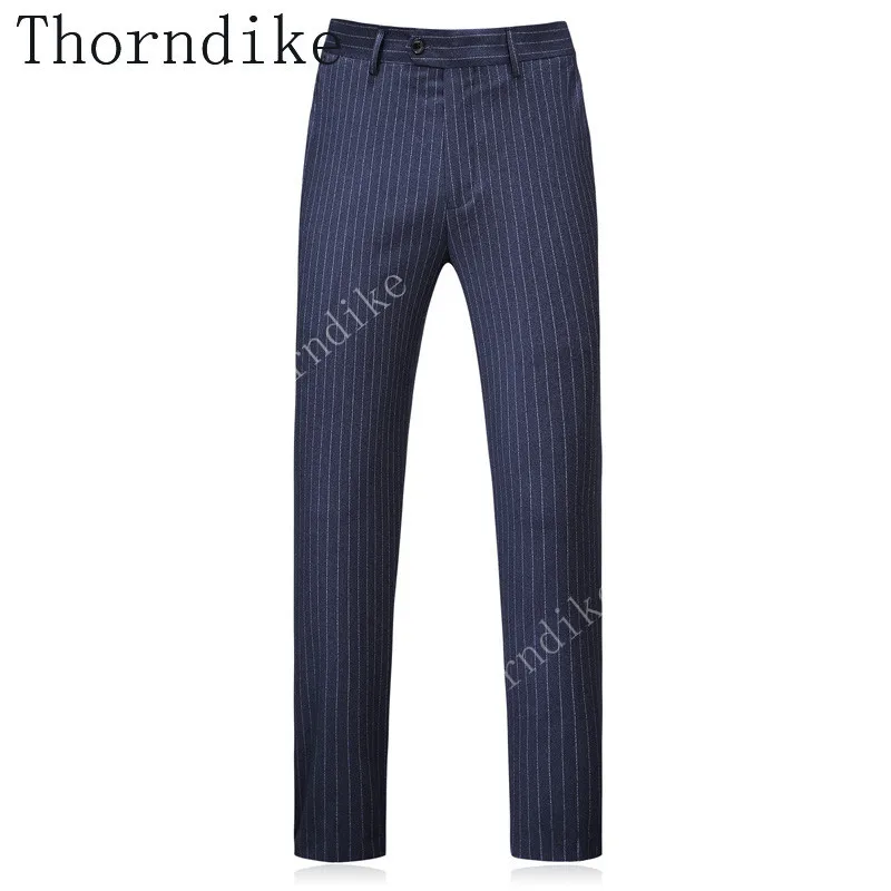 Thorndike двубортный костюм+ жилет+ брюки, 3 предмета, облегающие костюмы, Пиджаки для свадебной вечеринки, Мужская Повседневная Деловая одежда в темно-синюю полоску