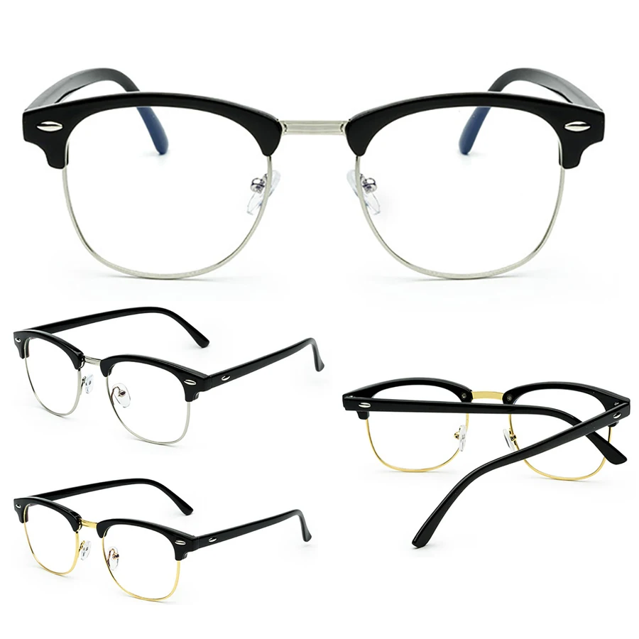 Новый Ретро Круглый Металлический очков Рамка Half-Rim прозрачные линзы очки