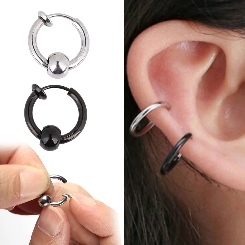 1pcs Unisex Punk Stainless Steel Invisible No Ear Hole Earrings Clip Nose  Ring Black Color Ear Earring|Stud Earrings| - AliExpress