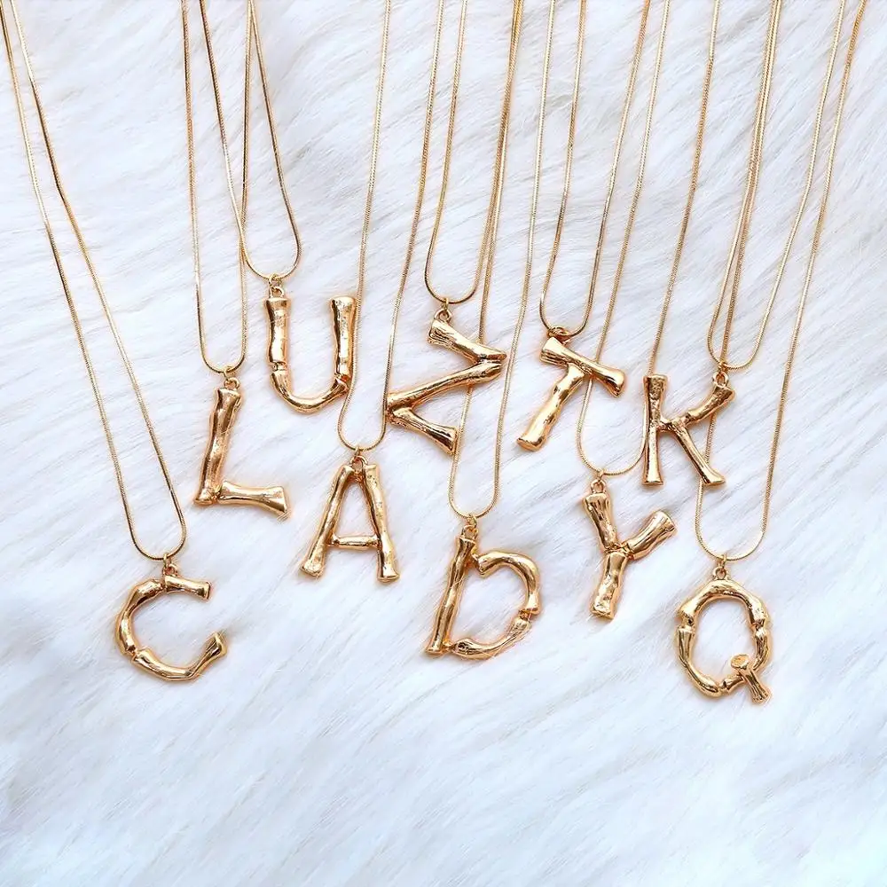 

2019 Luxury Exaggerated Metal Letter Necklace For Women Fashion Temperament Lava Alphabet Gold Silver Statement Long Necklace