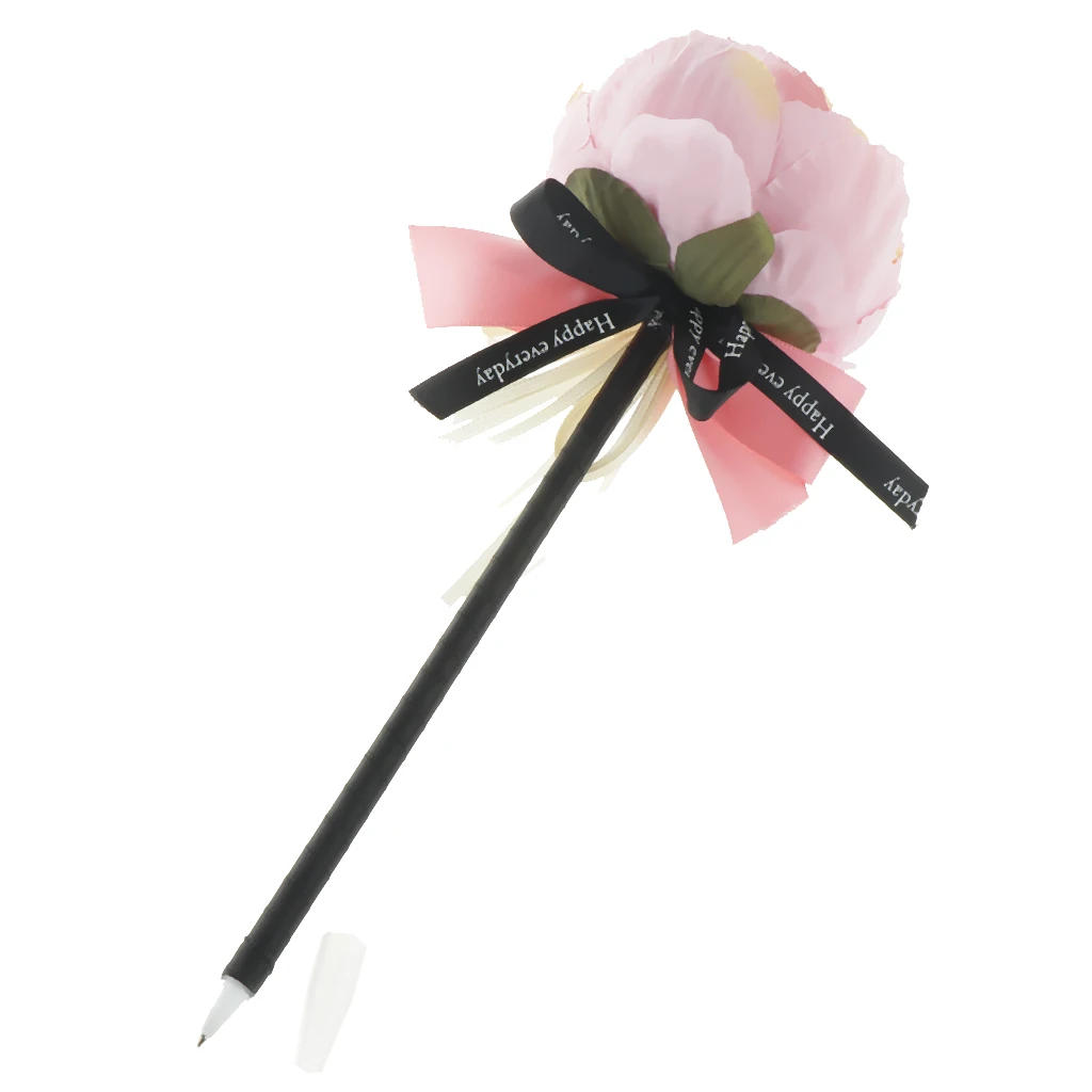 Wedding Guest Book Signing Pen Banquet Party Prom Crystal Ribbon Peony Flower Ball Pen With Ribbon And Flower Ball Decor