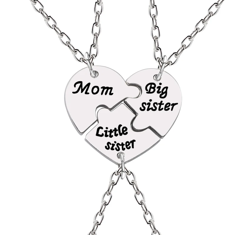 

3pcs Mom Sister Pendant Necklace For Women Broken Heart Puzzle Necklaces Best Friends Sisters Family Female Jewelry Gifts Collar
